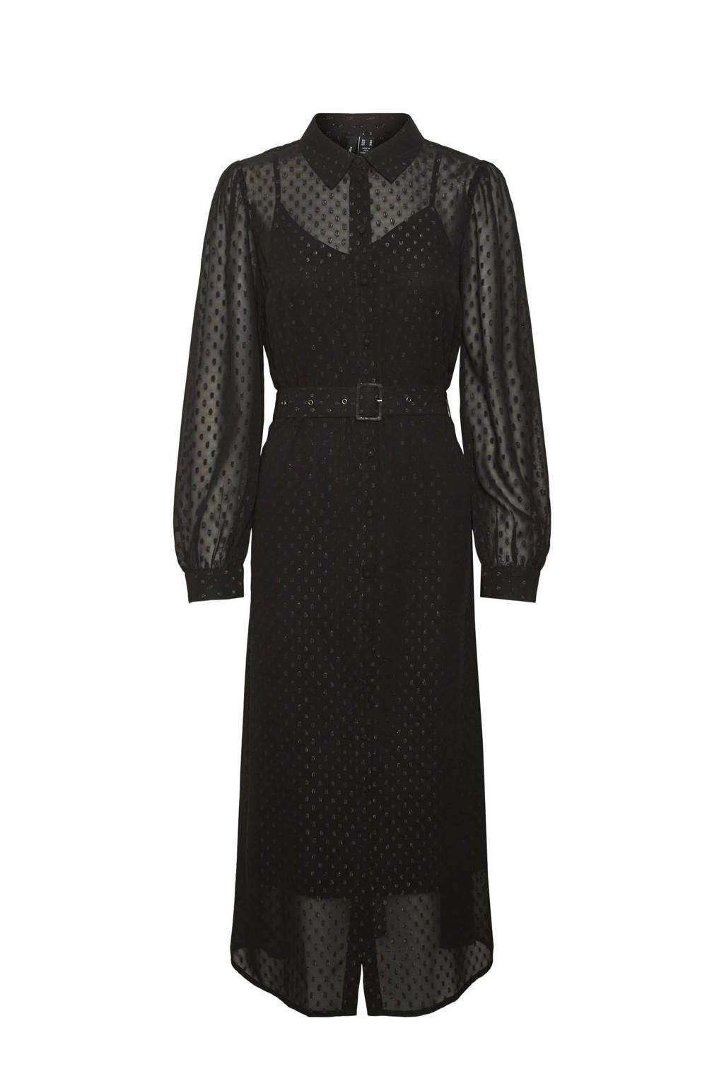 VERO MODA CURVE semi-transparante maxi blousejurk VMCAISA van gerecycled polyester zwart, Zwart