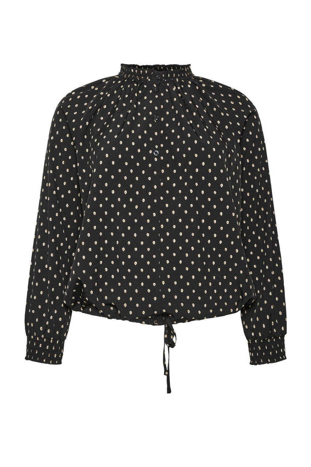 VERO MODA CURVE top VMLIEPA met all over print en plooien zwart/ecru/oker, Zwart/ecru/oker