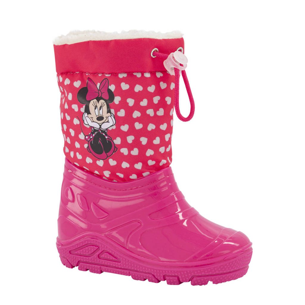 Roze meisjes Disney Minnie Mouse snowboots van textiel met profielzool, trekkoorden en personageprint