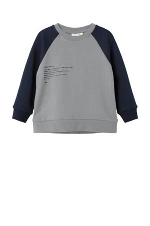 sweater NMMVOLMAR met tekst grijs/zwart