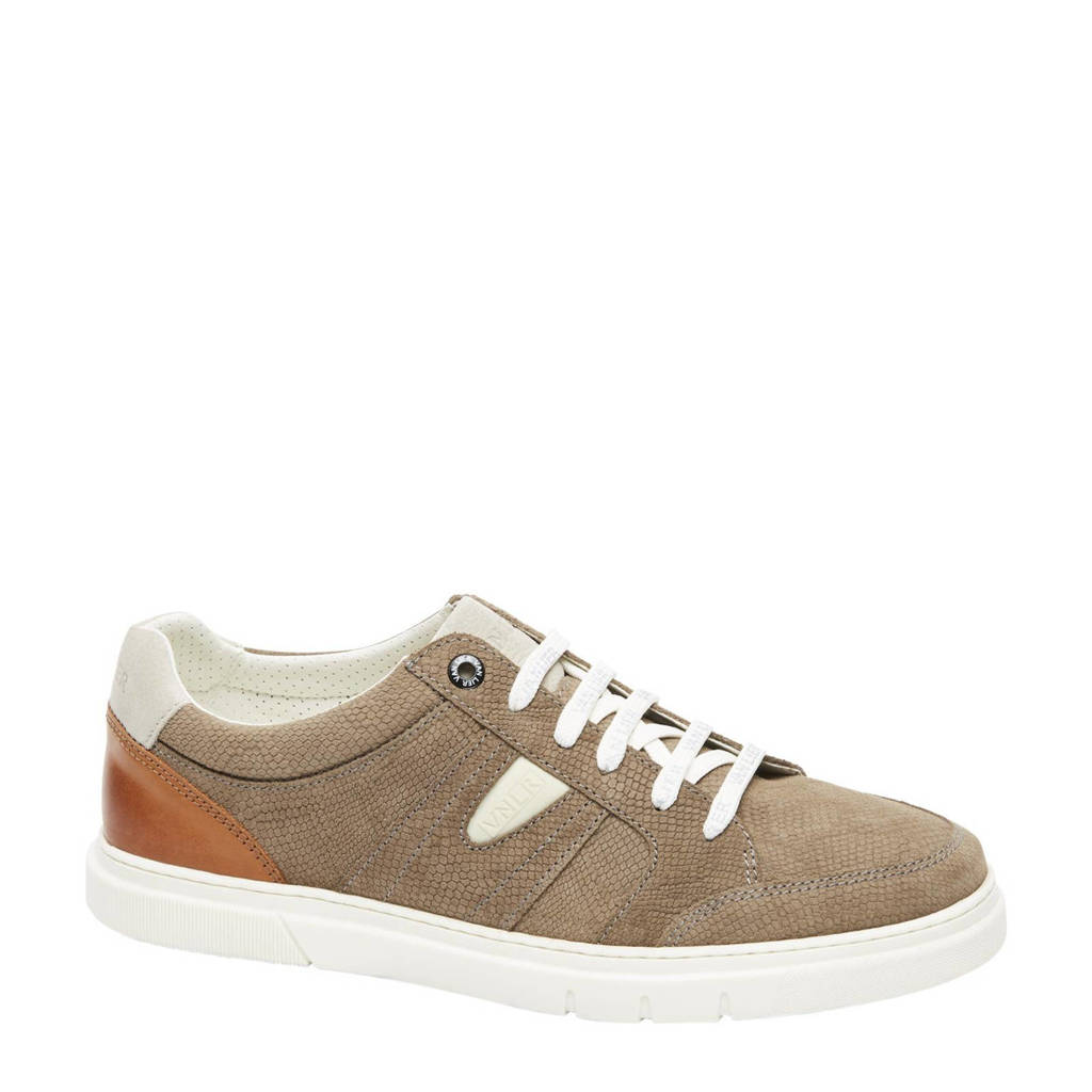 Beige en bruine heren Van Lier Torino suède sneakers met veters en slangenprint