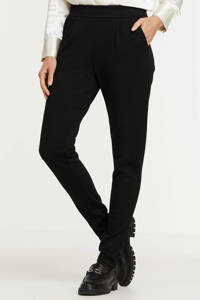 Zwarte dames ICHI slim fit pantalon patroon van polyester met regular waist