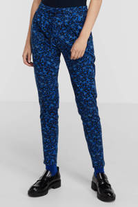 Blauwe dames ICHI slim fit pantalon van polyester met regular waist en panterprint