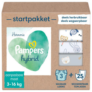 Wehkamp Pampers Harmonie Hybrid Startpakket wasbare luiers voor baby’s - 3 wasbare luiers + 25 toplagen aanbieding