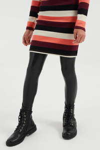 Zwarte meisjes WE Fashion coated skinny broek van imitatieleer met regular waist en elastische tailleband