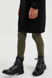 Kakikleurige meisjes WE Fashion coated skinny broek van imitatieleer met regular waist en elastische tailleband