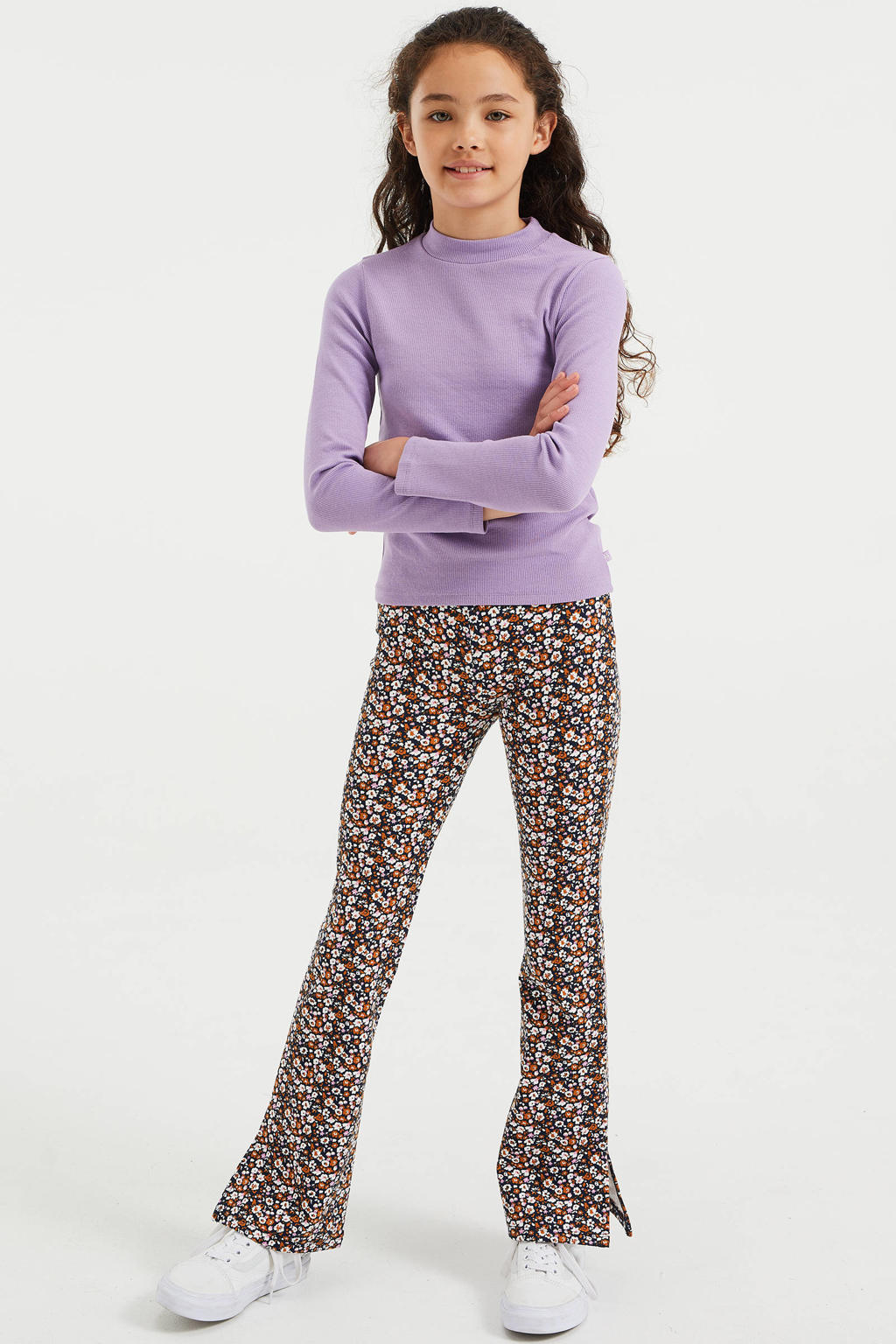 Lilakleurige meisjes WE Fashion longsleeve van katoen met lange mouwen en opstaande kraag