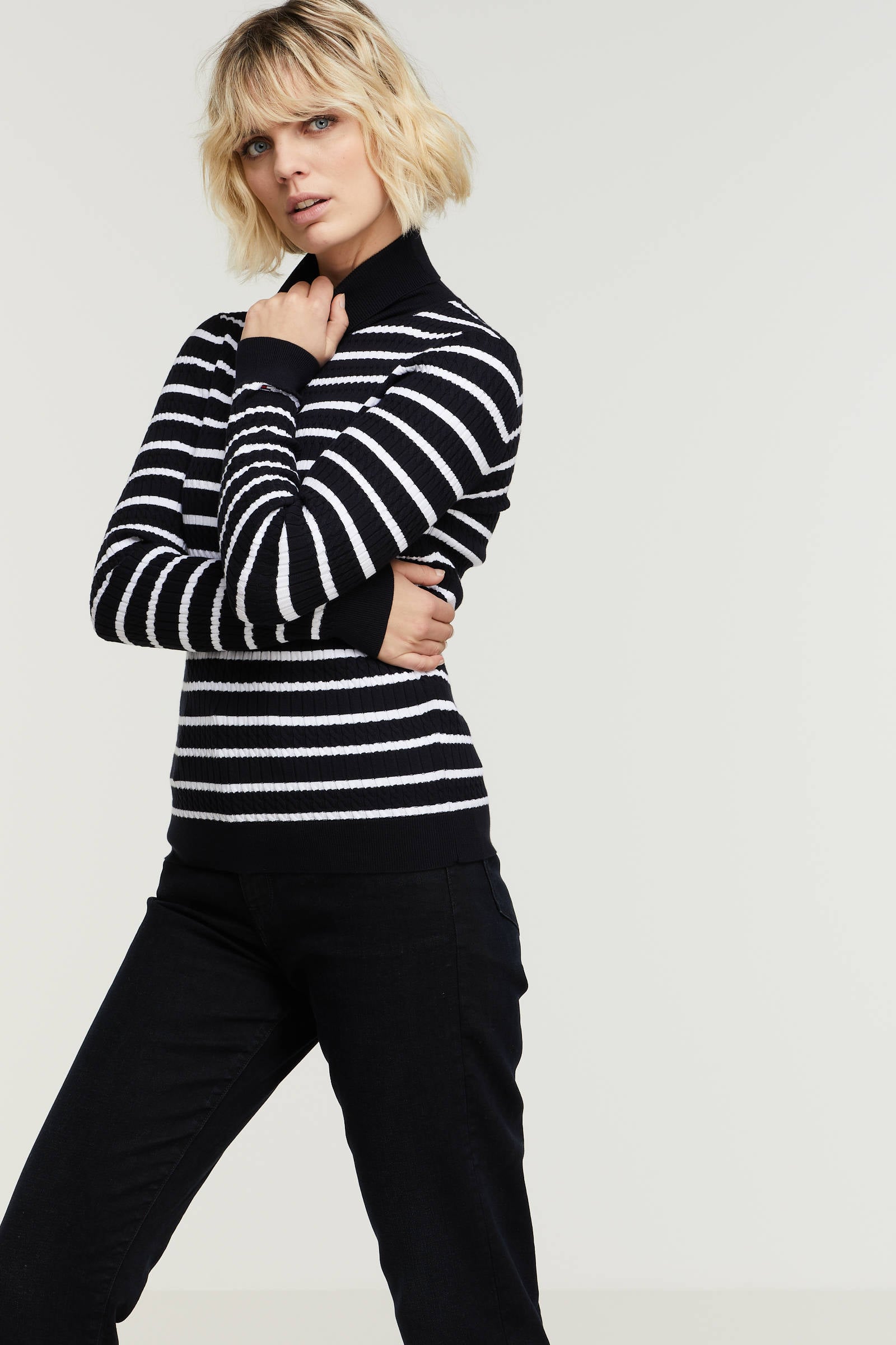 Tommy Hilfiger gebreide trui donkerblauw/wit | wehkamp