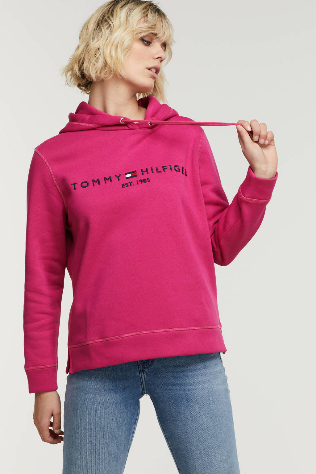 Tommy Hilfiger sweater Essential hoodie met logo fuchsia, Fuchsia