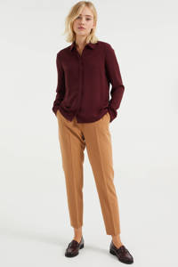 Donkerrode dames WE Fashion blouse van polyester met lange mouwen, klassieke kraag en blinde knoopsluiting
