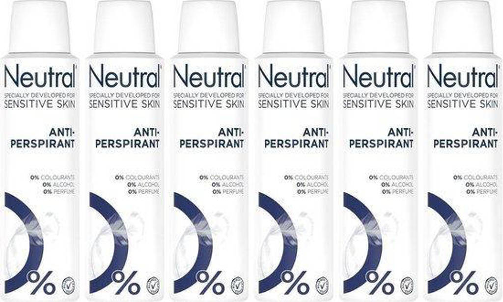 Neutral parfumvrij anti-transparant deodorant - 6 x 150 ml - voordeelverpakking