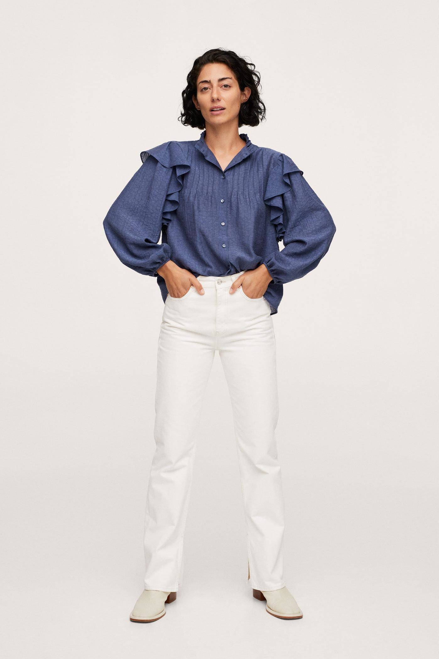 Mode Blouses Ruche blouses Caliban Ruche blouse blauw zakelijke stijl 