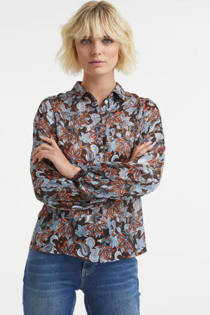 blouse met paisleyprint zwart/blauw/oranje
