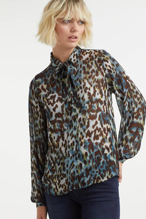 blouse met all over print blauw/multi