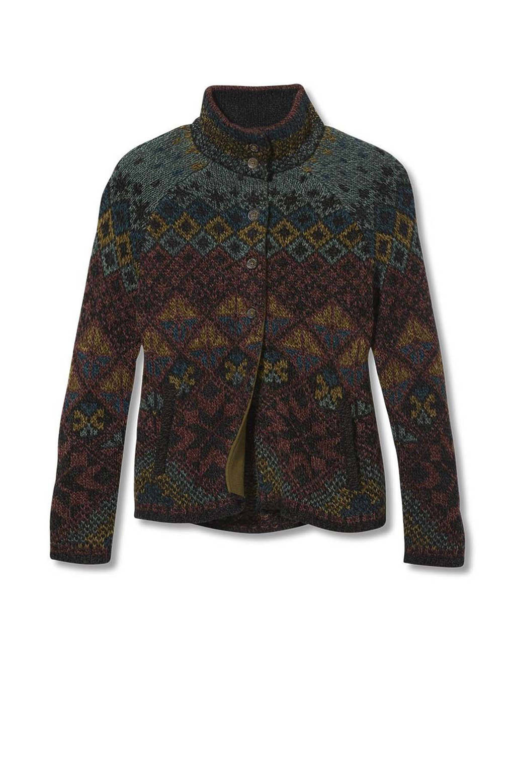 Royal Robbins grofgebreid vest Mystic Canyon met all over print donkerbruin/donkerblauw, Donkerbruin/Donkerblauw