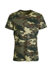 Groen, beige en bruine heren Björn Borg sport T-shirt van gerecycled polyester met camouflageprint, korte mouwen en ronde hals