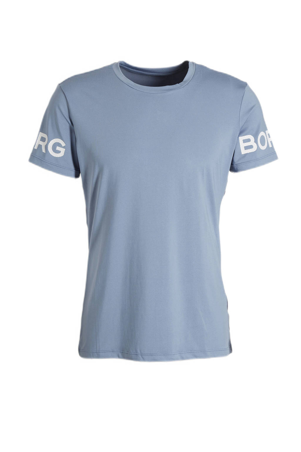 Lichtblauwe heren Björn Borg sport T-shirt van gerecycled polyester met camouflageprint, korte mouwen en ronde hals