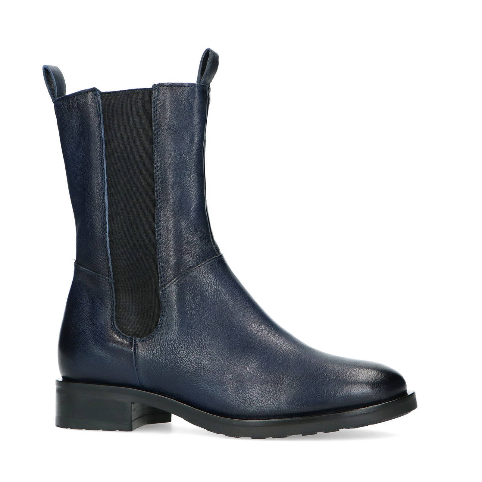 Manfield hoge leren chelsea boots blauw wehkamp