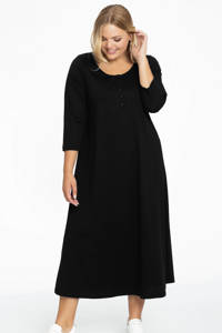 Yoek A-lijn jurk met plooien in katoen zwart