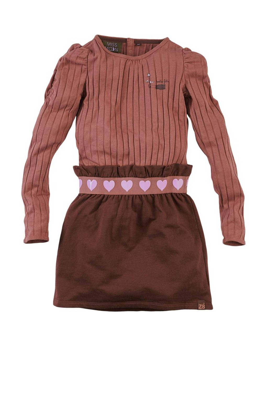 levering probleem draaipunt Z8 ribgebreide jurk Sannah met plooien roestbruin/donkerbruin/lila | wehkamp