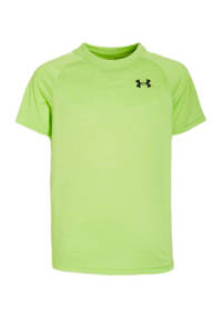 Limegroene jongens Under Armour sport T-shirt Tech 2.0 van polyester met melée print, korte mouwen en ronde hals