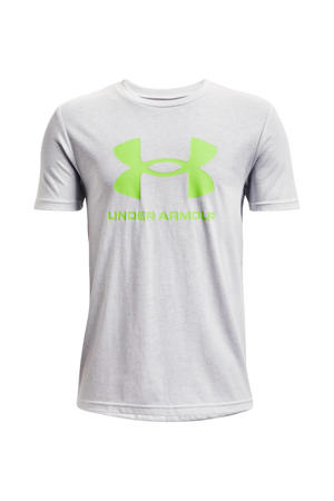   sport T-shirt UA Sportstyle Logo lichtgrijs/limegroen