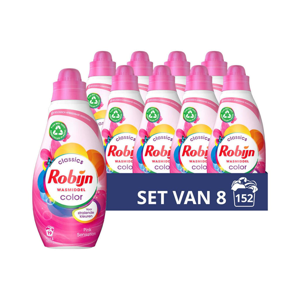 Robijn Klein & Krachtig Classics Color Pink Sensation vloeibaar wasmiddel - 8 x 19 wasbeurten - voordeelverpakking - 152 wasbeurten