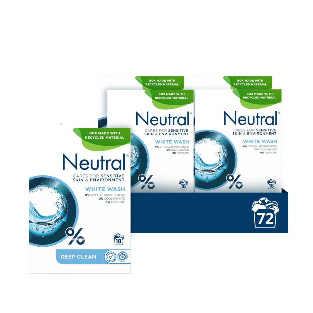 Neutral Parfumvrij Wit waspoeder - 4 x 18 wasbeurten - voordeelverpakking - 72 wasbeurten