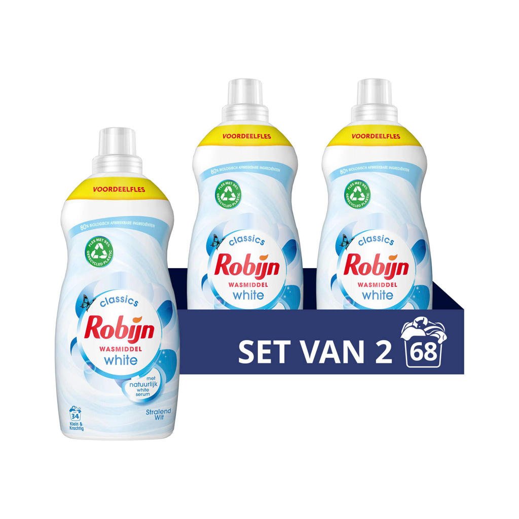 Robijn Klein & Krachtig Classics Stralend Wit vloeibaar wasmiddel - 2 x 34 wasbeurten - voordeelverpakking - 68 wasbeurten