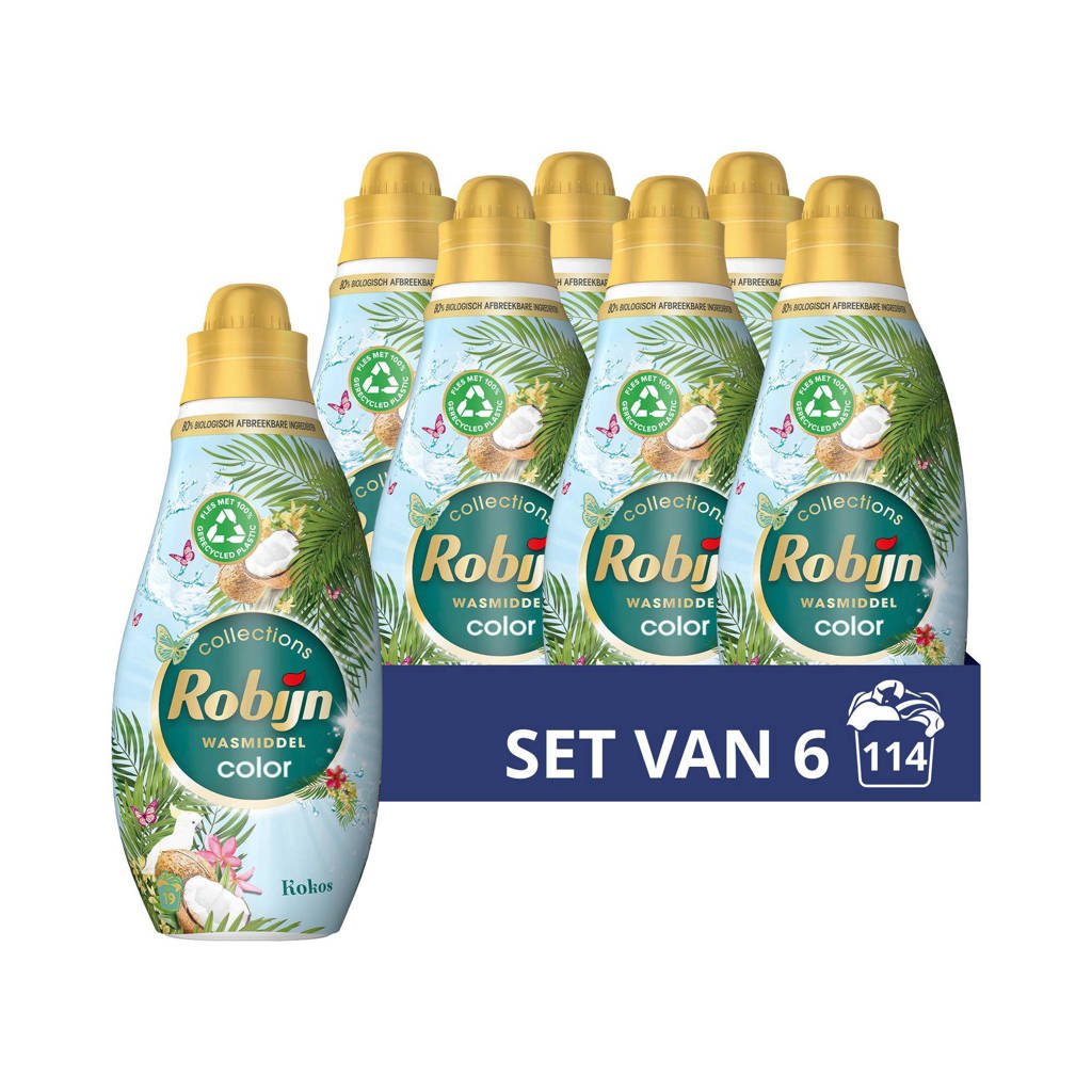Robijn Klein & Krachtig Collections Kokos Vloeibaar Wasmiddel - 6 x 19 wasbeurten - Voordeelverpakking - 114 wasbeurten