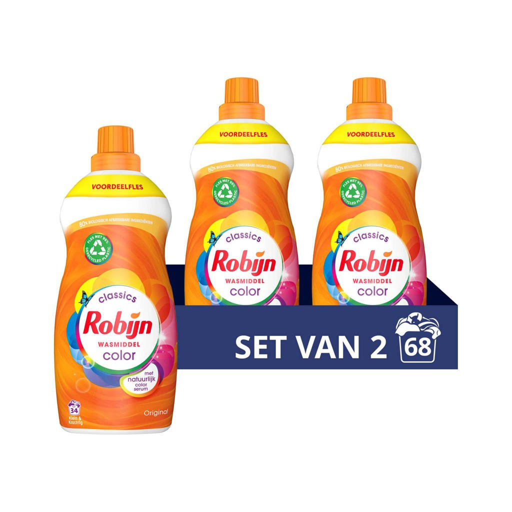Robijn Klein & Krachtig Classics Color vloeibaar wasmiddel - 2 x 34 wasbeurten - voordeelverpakking - 68 wasbeurten
