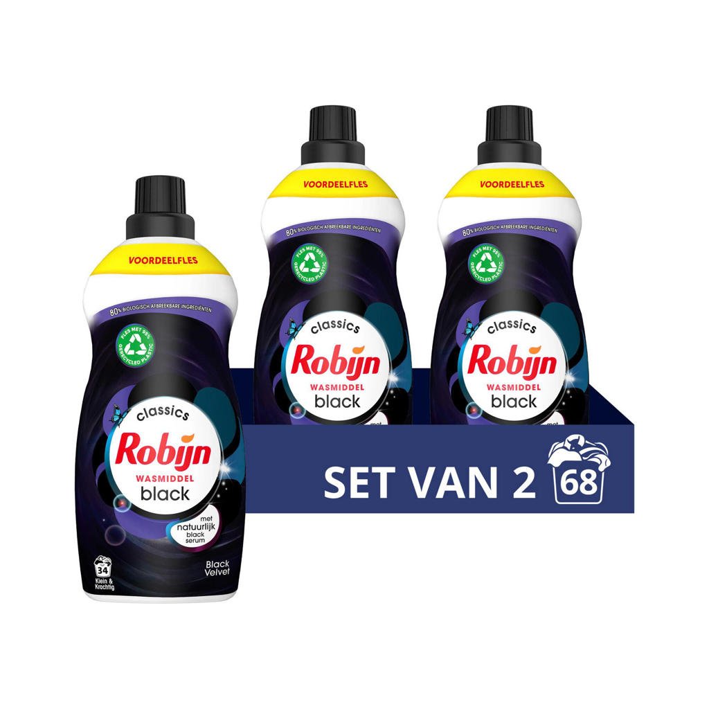 Robijn Klein & Krachtig Classics Black Velvet vloeibaar wasmiddel - 2 x 34 wasbeurten - voordeelverpakking - 68 wasbeurten