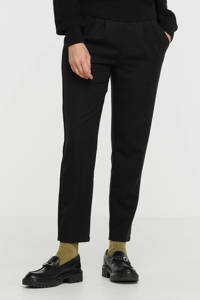 Zwarte dames Minimum tapered fit pantalon Sofja van polyester met regular waist en elastische tailleband