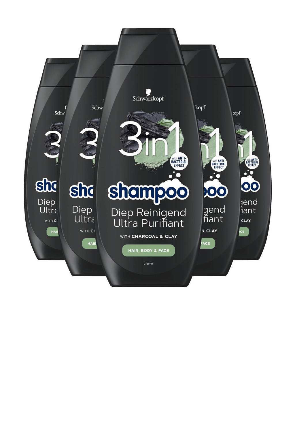 Schwarzkopf Men 3in1 Charcoal & Clay shampoo - 5 x 400 ml - voordeelverpakking