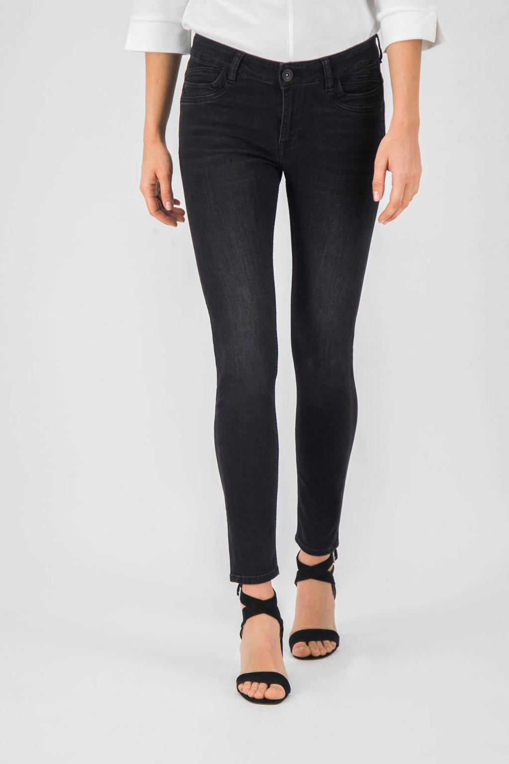 Antraciete dames Garcia skinny jeans Rachelle van stretchdenim met regular waist en rits- en knoopsluiting