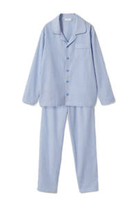Mango Kids   gestreepte pyjama lichtblauw/wit, Lichtblauw/wit