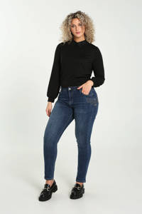 Donkerblauwe dames Cassis high waist slim fit jeans van stretchdenim 