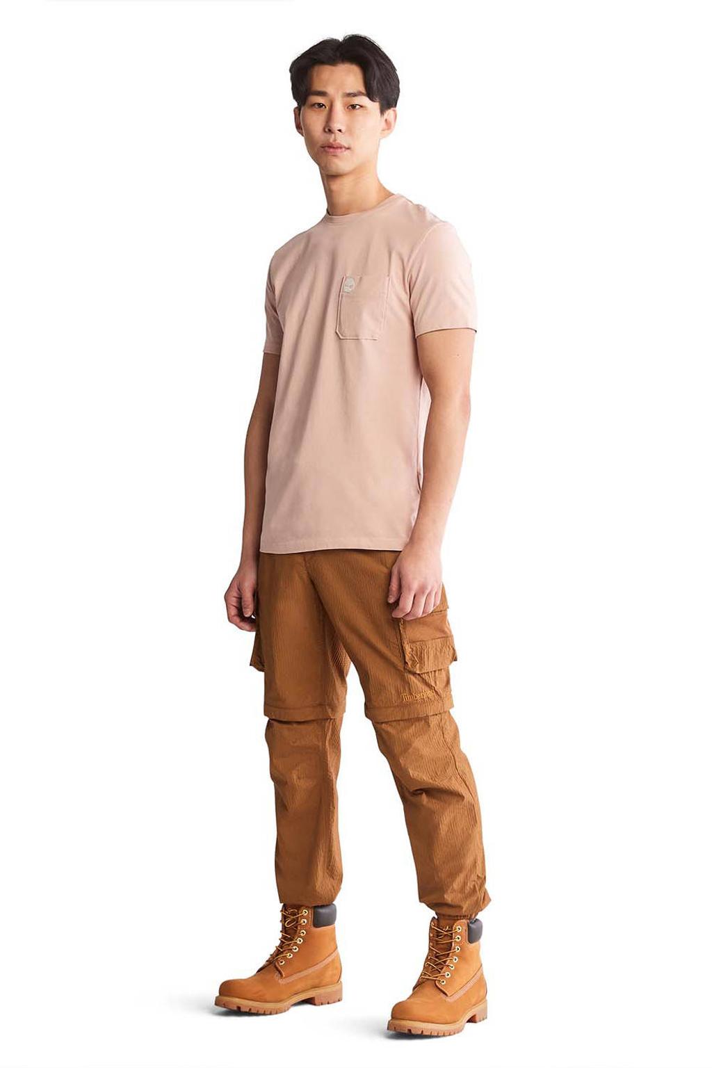 Oudroze heren Timberland slim fit T-shirt van katoen met effen, korte mouwen en ronde hals