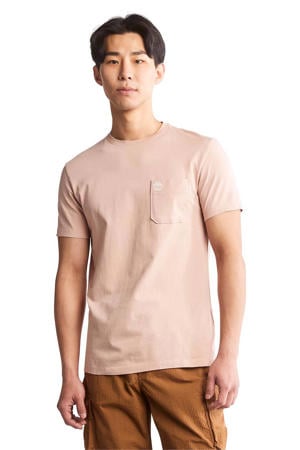 slim fit T-shirt van katoen oudroze