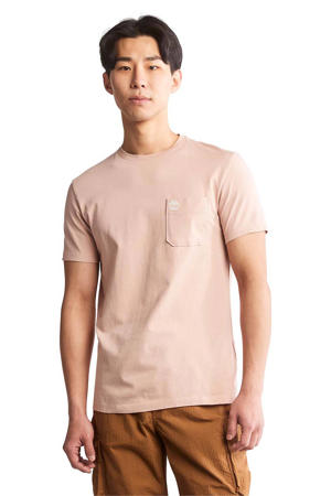 slim fit T-shirt van katoen oudroze