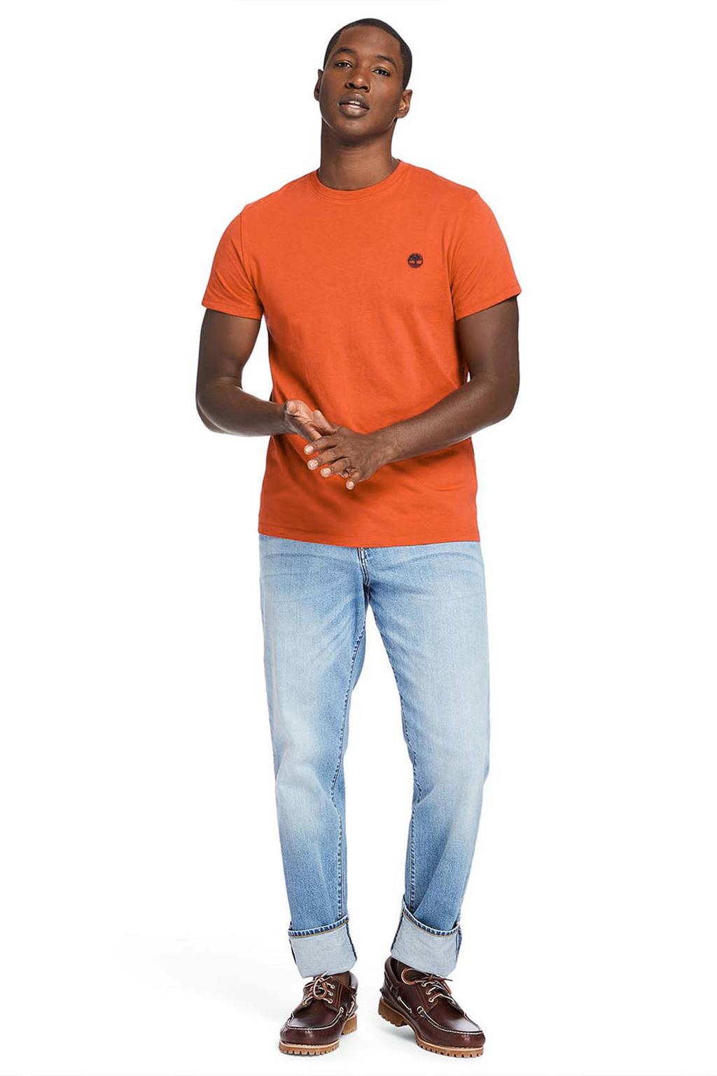 Rode heren Timberland T-shirt van biologisch katoen met korte mouwen en ronde hals