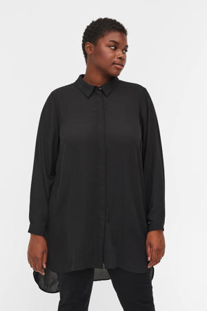 semi-transparante geweven blouse zwart
