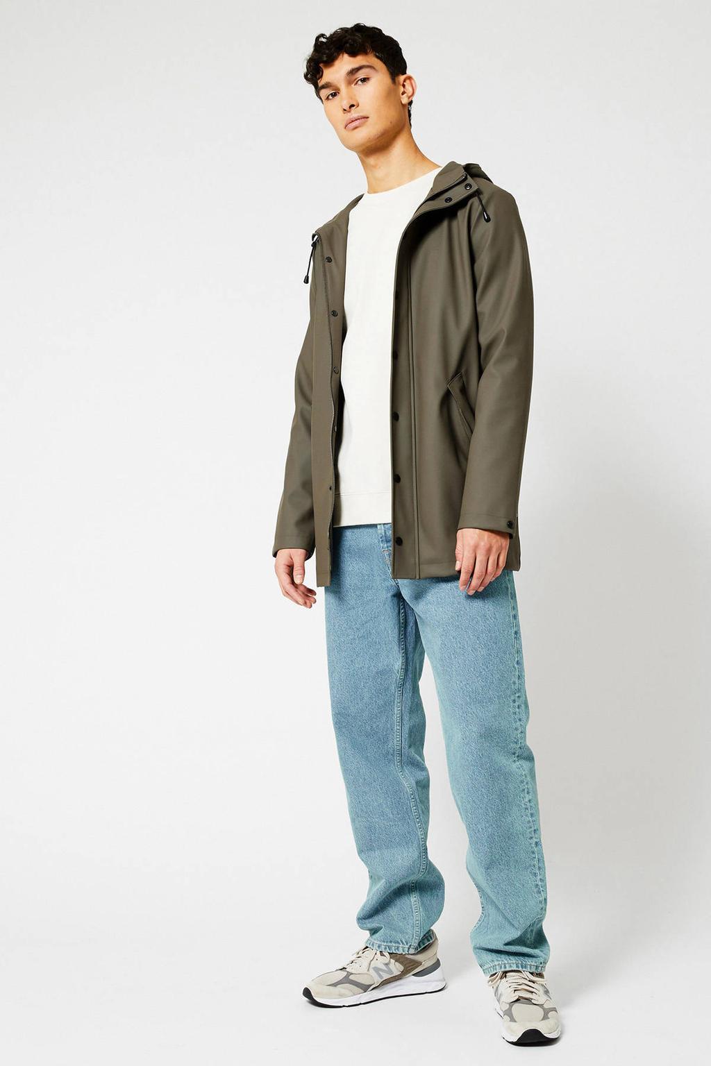 Bruine heren America Today regenjas Jace van gerecycled polyester met lange mouwen, capuchon en rits- en drukknoopsluiting