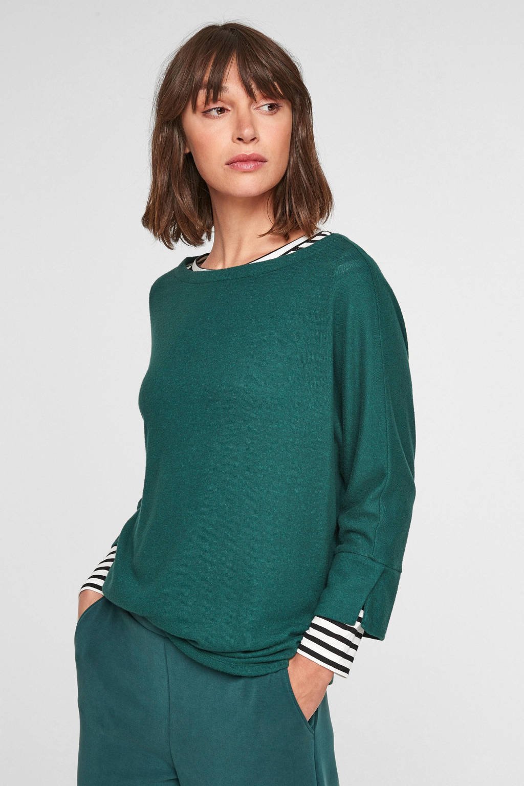 s.Oliver T-shirt met vleermuismouwen donkergroen, Donkergroen