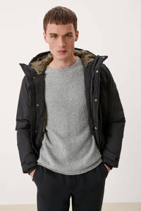 Zwarte heren Q S designed by jas van polyester met lange mouwen, capuchon en rits- en drukknoopsluiting