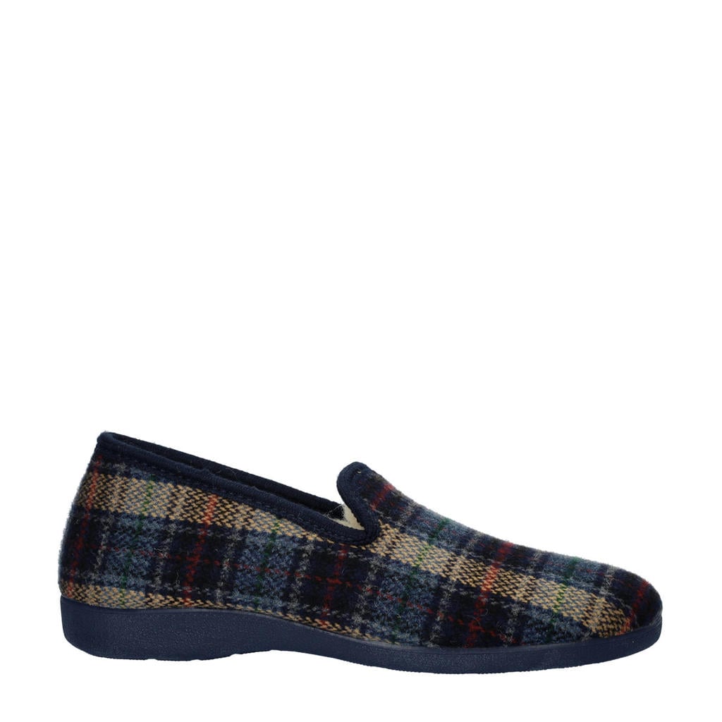 Blauw en multikleurige heren Nelson Home geruite pantoffels van textiel