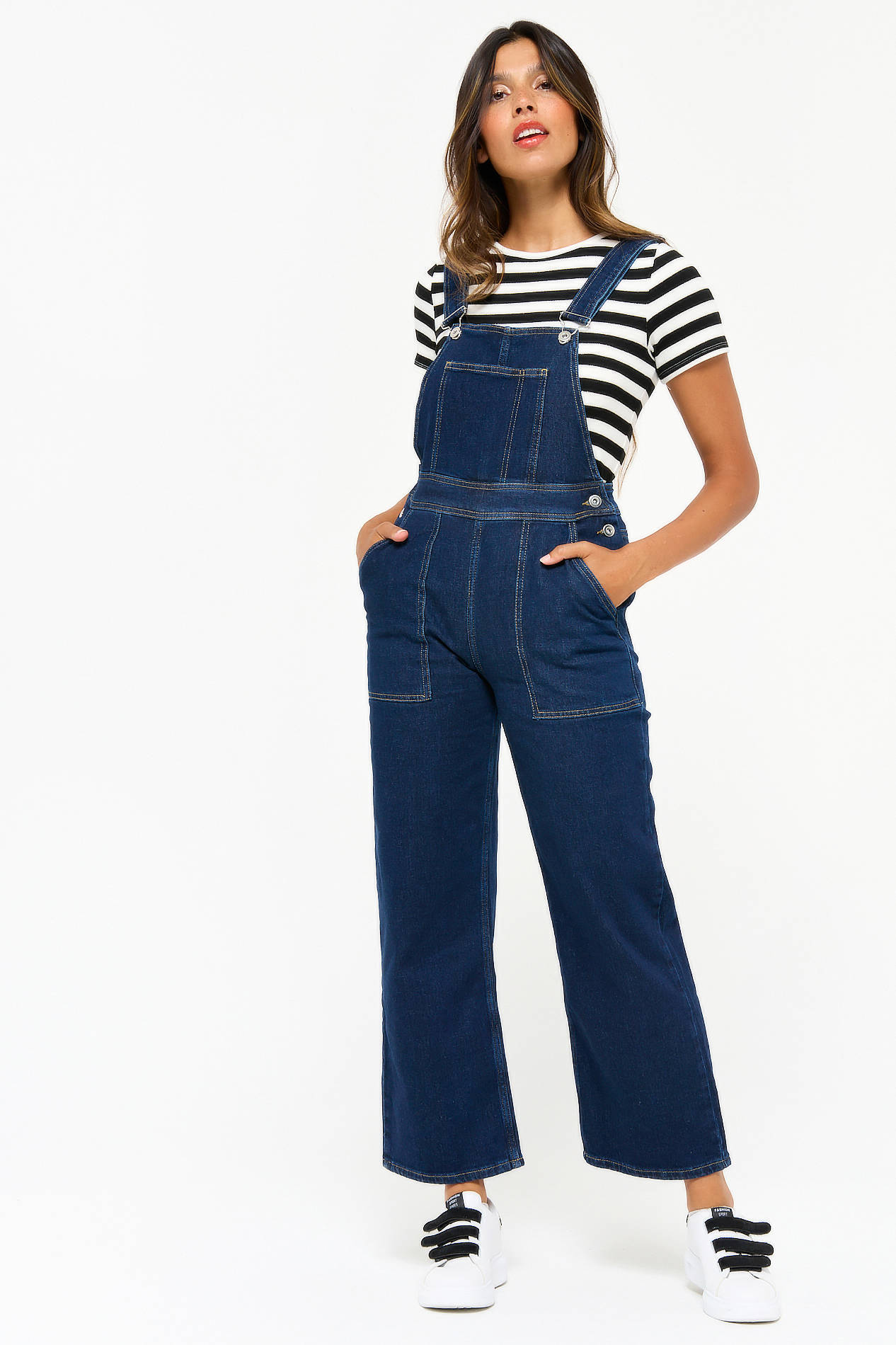 LOLALIZA straight fit spijker tuinbroek dark denim | wehkamp