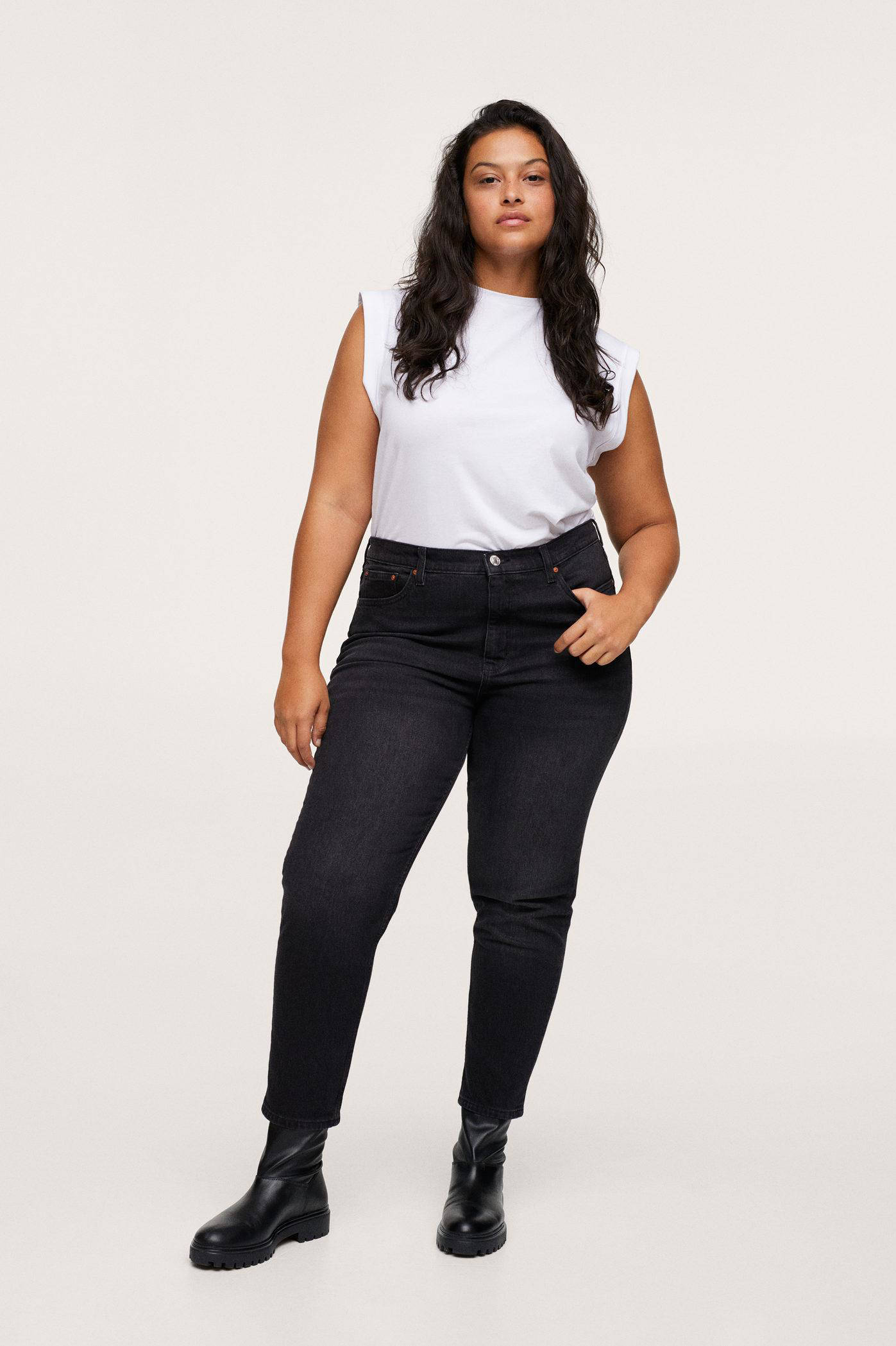 Mango Plus Size high waist straight leg jeans donkergrijs | wehkamp