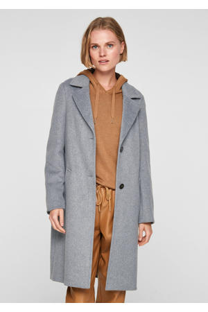 halflange coat met wol grijs gemêleerd