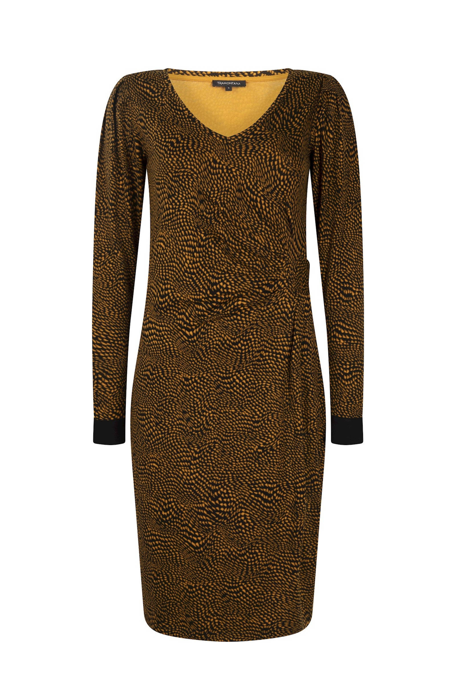 Tramontana jurk met grafische print en plooien oker/zwart online kopen
